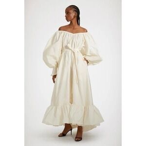 Patou Off-The-Shoulder Balloon Sleeve Frill Maxi Dress Size 38 US Size 4